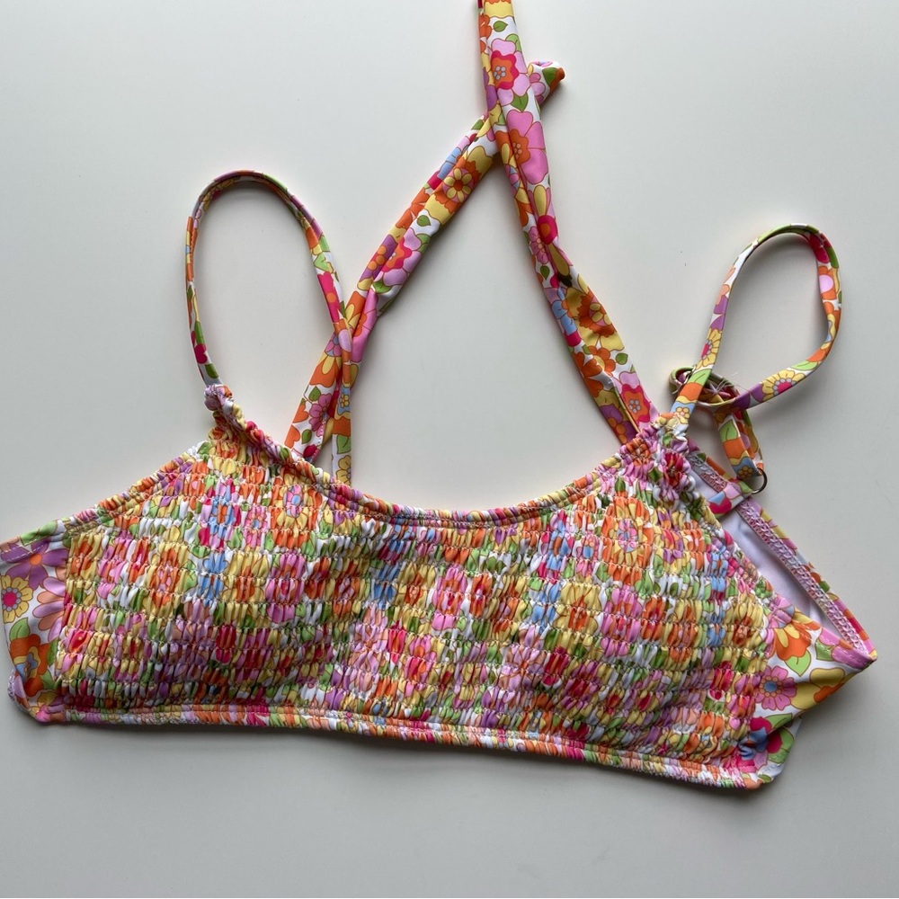 NWOT Floral Smocked Bikini Top